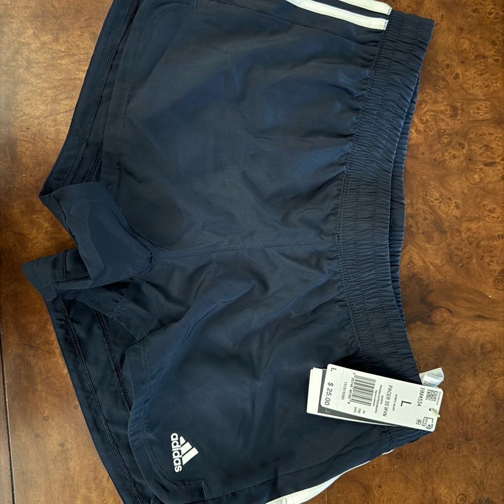 adidas Women's Pacer 3-stripes Woven Shorts Black NWT XL Legend Ink Navy/ White - Picture 5 of 6